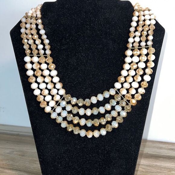 Faceted 4 Strand Beaded Bib Statement Necklace - Picture 1 of 7